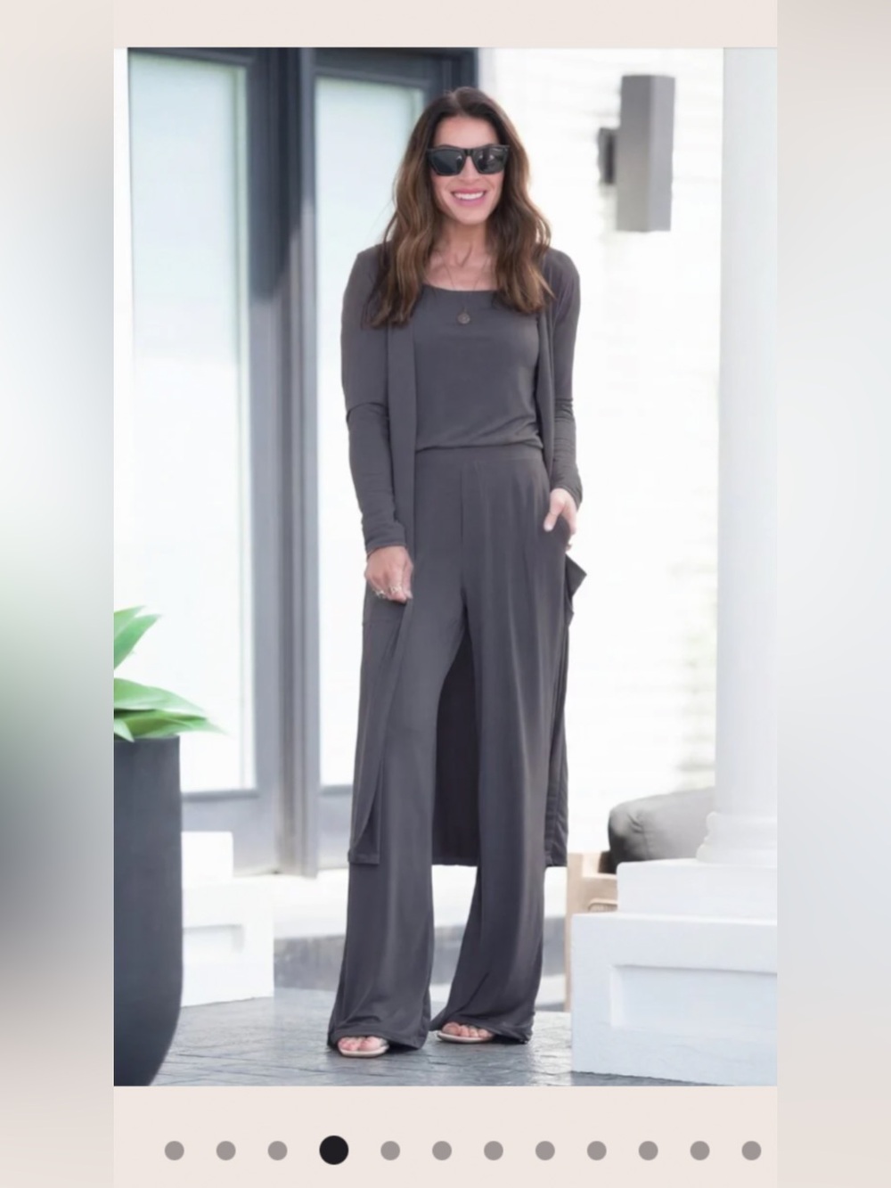 Sexy Modest Charcoal Gray Wide-Leg Lounge Set with Long Cardigan